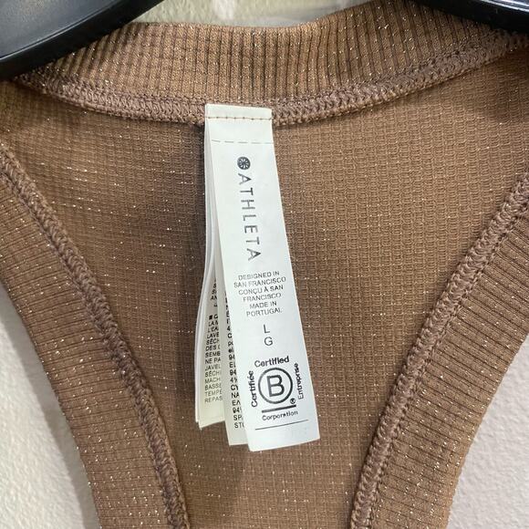 Athleta Brown Tank Metallic Knit Racerback Top Size Large - Picture 4 of 10